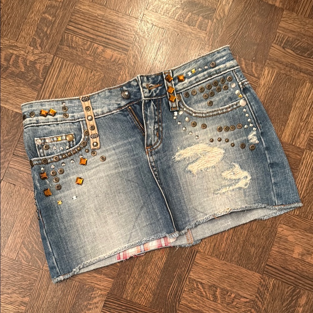 Studded Denim Mini Skirt with rhinestones size XS-S